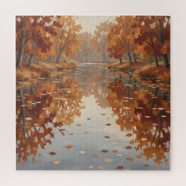 Herbstflussreflexion Orangen Bäume fallen  (Vertikal)