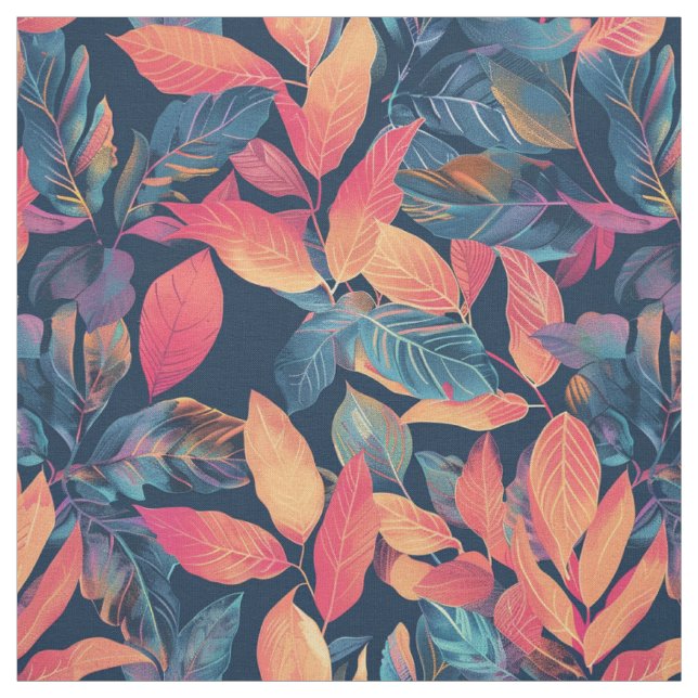 Herbstflüster: Warm getönte Blätter auf Navy Blue Stoff (Muster)