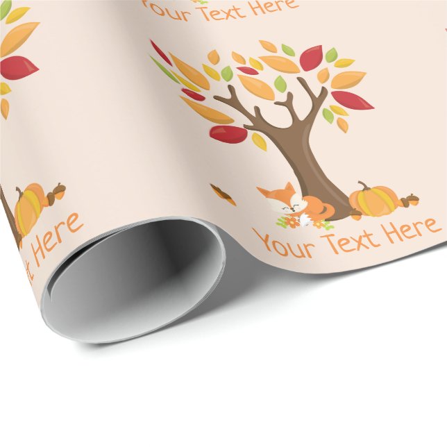 Herbstfox mit pukkin-benutzerdefiniertem Text Geschenkpapier (Rolleneckpunkt)