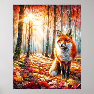 Herbstfox Wasserfarben Kunst Poster
