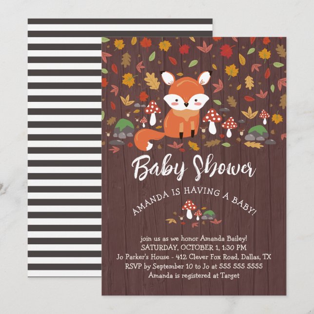 Herbstfox Woodland Babydusche Einladung (Vorne/Hinten)