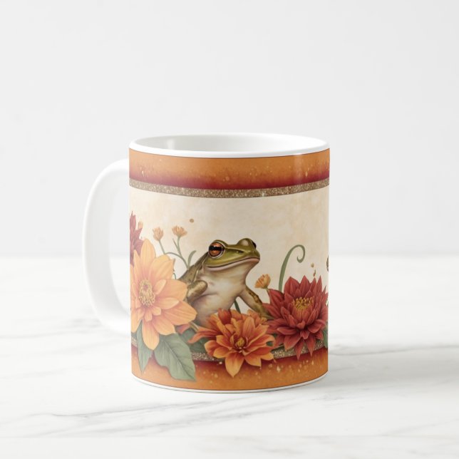 Herbstfrösche und Blumengestalt Kaffeetasse (Vorderseite Links)