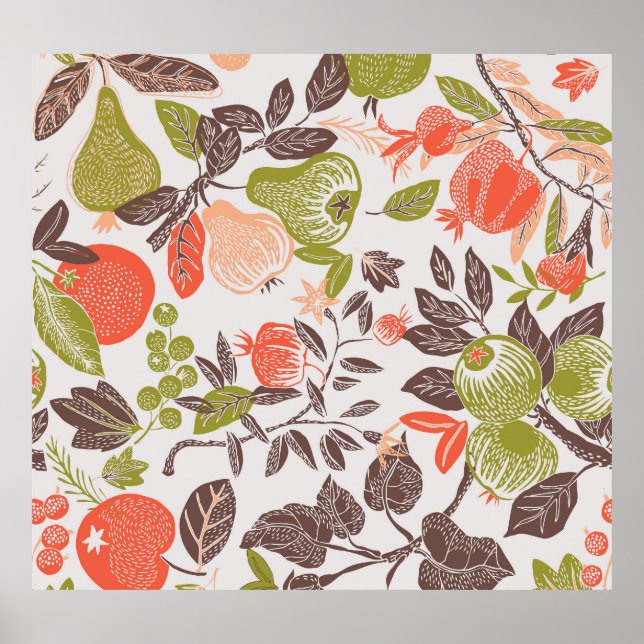 Herbstfrucht dekorative Fliesen Design. Poster (Vorne)