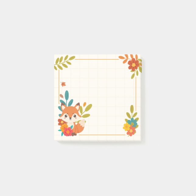 Herbstfuchs Blätter und Blumen Post-it Klebezettel (Vorderseite)