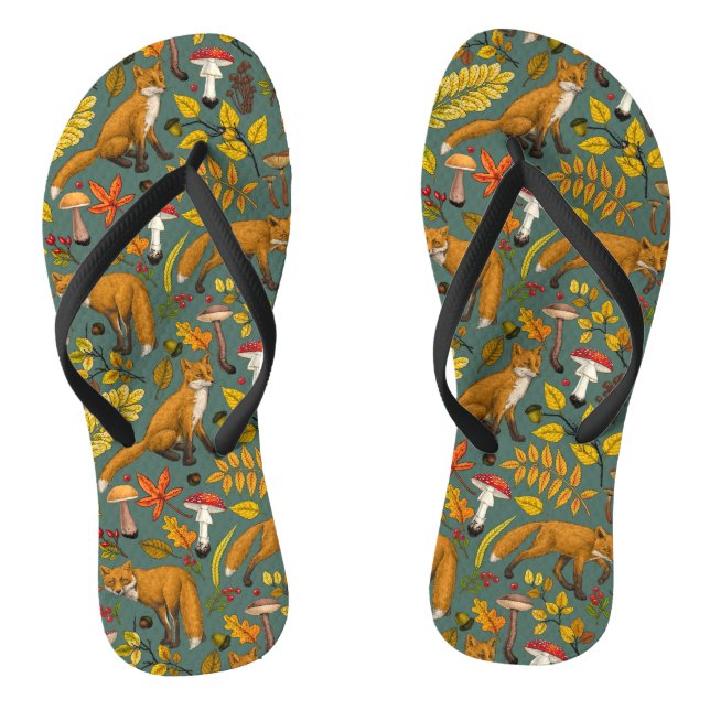 Herbstfüchse auf Kieferngrün Flip Flops (Fußbett)