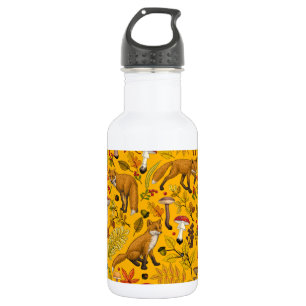 Herbstfüchse auf Orange Edelstahlflasche