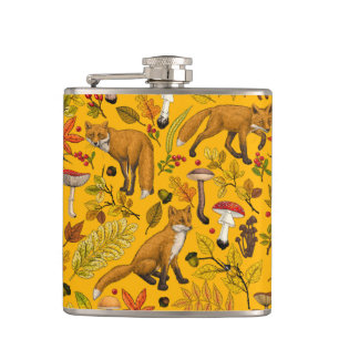 Herbstfüchse auf Orange Flachmann