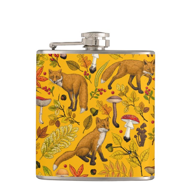 Herbstfüchse auf Orange Flachmann (Vorderseite)