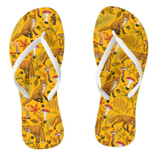 Herbstfüchse auf Orange Flip Flops