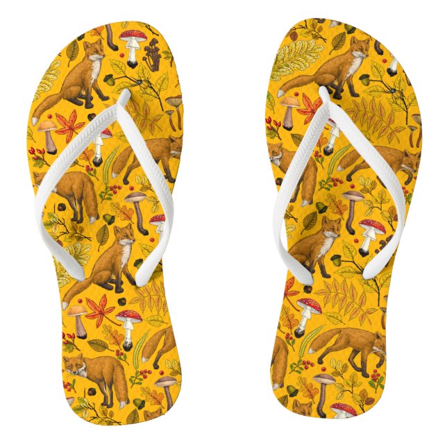 Herbstfüchse auf Orange Flip Flops (Fußbett)