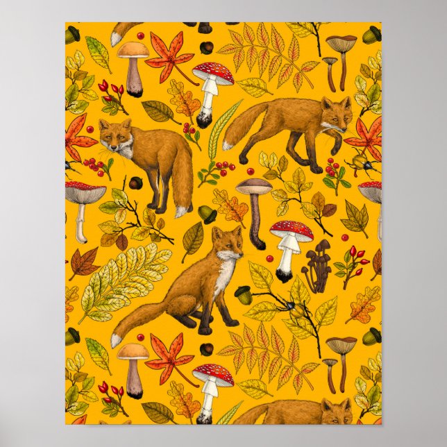 Herbstfüchse auf Orange Poster (Vorne)