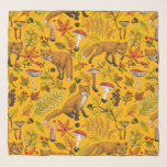 Herbstfüchse auf Orange Schal<br><div class="desc">Handbemalte Herbstwaldfauna und -flora - Füchse,  Blätter,  Pilze und Beeren</div>