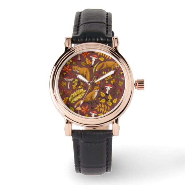 Herbstfüchse auf Schokoladenbraun Armbanduhr (Vorderseite)
