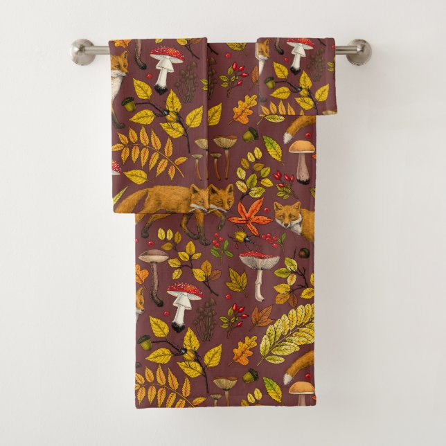 Herbstfüchse auf Schokoladenbraun Badhandtuch Set (Insitu)
