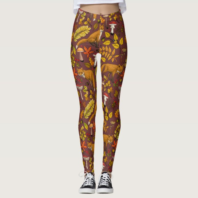 Herbstfüchse auf Schokoladenbraun Leggings (Vorderseite)