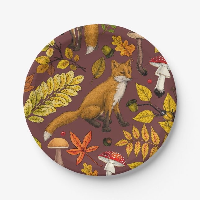 Herbstfüchse auf Schokoladenbraun Pappteller (Vorderseite)