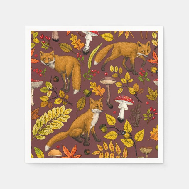 Herbstfüchse auf Schokoladenbraun Serviette (Vorderseite)