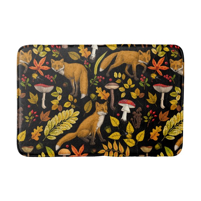 Herbstfüchse auf schwarz badematte (Vorderseite)