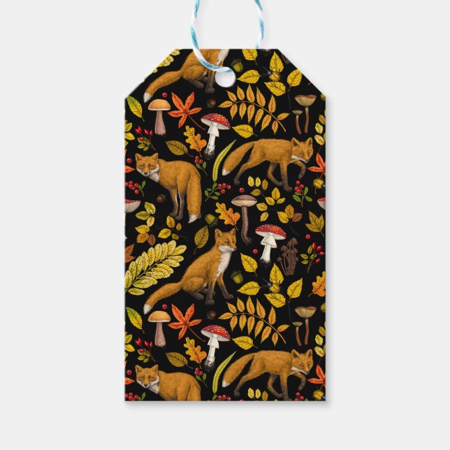 Herbstfüchse auf schwarz geschenkanhänger (Vorderseite)