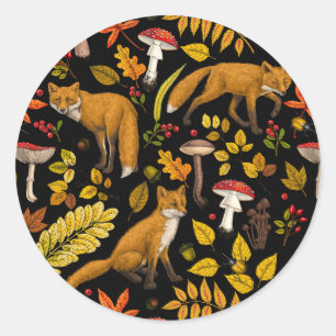 Herbstfüchse auf schwarz runder aufkleber