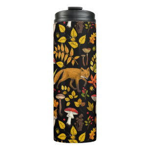 Herbstfüchse auf schwarz thermosbecher