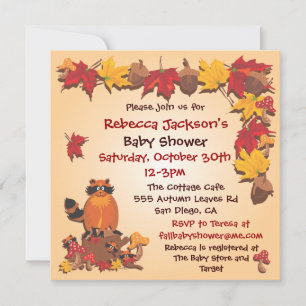 Herbstgänge mit Raccoon Babydusche laden ein Einladung