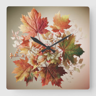 Herbstgänge und Blume im Herbst Bouquet Art Quadratische Wanduhr