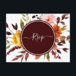 Herbstgarten Burgund Wasserfarbenhochzeit RSVP Postkarte<br><div class="desc">Diese Hochzeitsnachweis-Postkarte ist mit gelben,  rosafarbenen,  orangefarbenen Blume,  grünen,  bordeauxfarbenen,  braunen Blätter mit einem Rahmen versehen. Es ist perfekt für Herbst- (Herbst-) Hochzeiten oder ähnliche Veranstaltungen.</div>