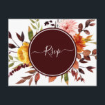 Herbstgarten Burgund Wasserfarbenhochzeit RSVP Postkarte<br><div class="desc">Diese Hochzeitsnachweis-Postkarte ist mit gelben, rosafarbenen, orangefarbenen Blume, grünen, bordeauxfarbenen, braunen Blätter mit einem Rahmen versehen. Es ist perfekt für Herbst- (Herbst-) Hochzeiten oder ähnliche Veranstaltungen.</div>