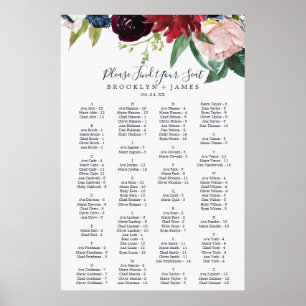 Herbstgarten Burgundy Alphabetische Sitztabelle Poster