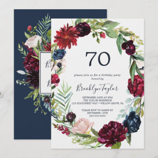 Herbstgarten | Burgundy Wreath 70. Geburtstag Einladung