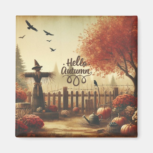Herbstgarten & Vogelscheuche  Magnet (Vorne)