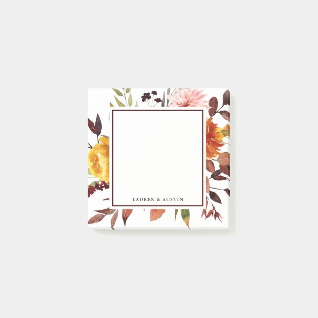 Herbstgarten Wasserfarbe Hochzeit Personalisiert Post-it Klebezettel (Vorderseite)