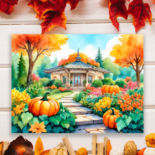 Herbstgartenhaus mit Kürbissen Wandposter Poster