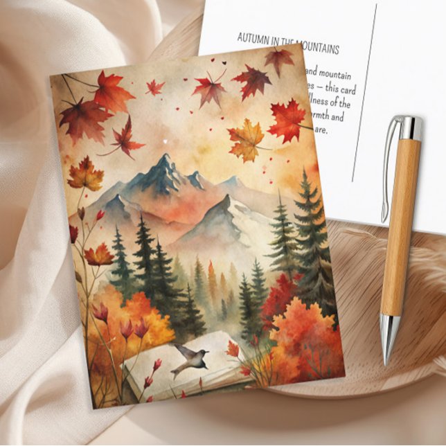 Herbstgebirge Herbstlaube Vintage Natur Postkarte (Mountains and autumn leaves postcard)