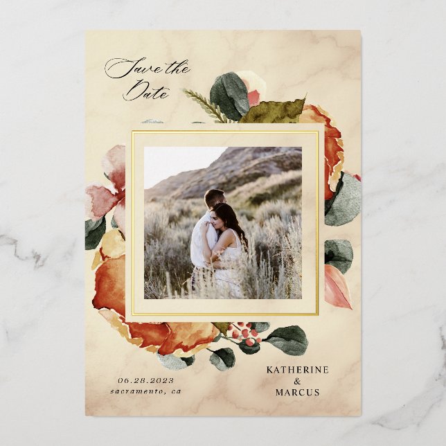 Herbstgefühl Save the Date elegant Folieneinladung (Vorderseite)