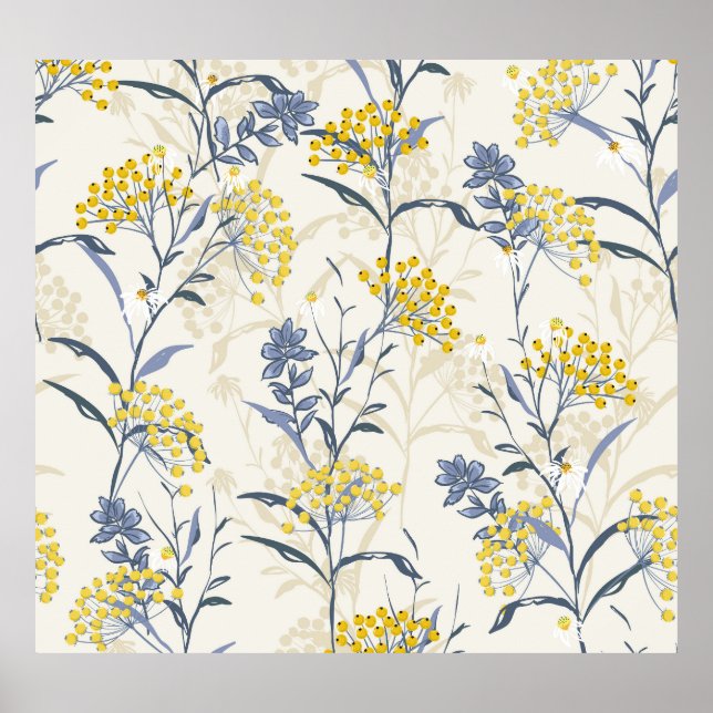 Herbstgelbe Beeren Blätter, farblos nahtlos. Poster (Vorne)