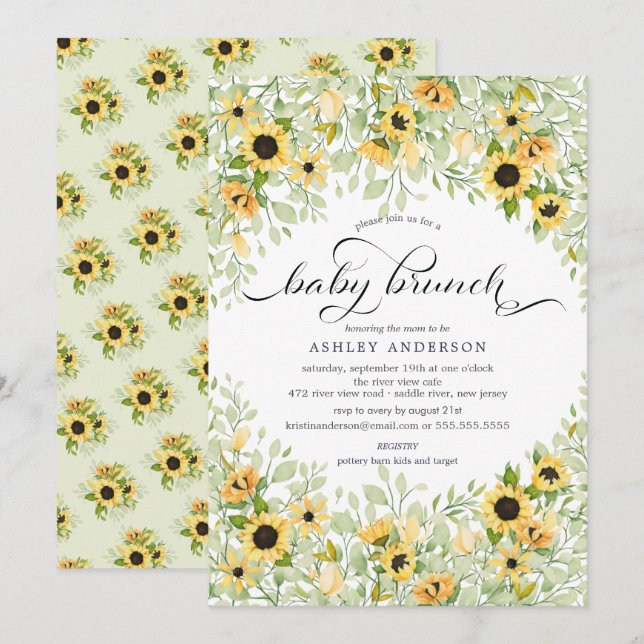 Herbstgelbe Sonnenblume Babybrunch Einladung (Vorne/Hinten)