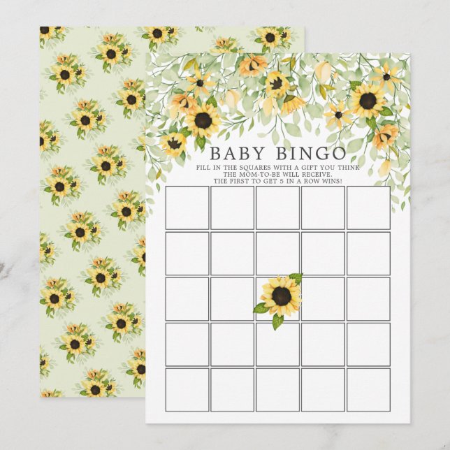 Herbstgelbe Sonnenblume BINGO Babyduschenspiel Einladung (Vorne/Hinten)
