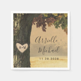 Herbstgemeißelte Eichenbäume Rustikale Waldhochzei Serviette