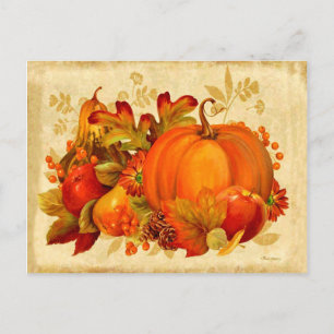Herbstgemüse, Obst und Blumen, Stillleben Postkarte