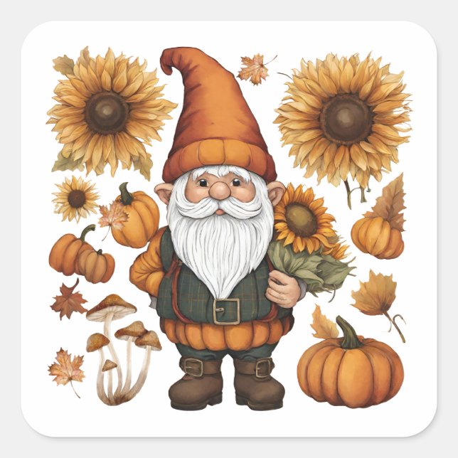 Herbstgenom mit Pumpkins und Sonnenblumen Quadratischer Aufkleber (Vorderseite)