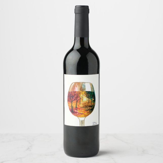 Herbstgeschichte bei einem Glas Wein Weinetikett (Vorderseite)