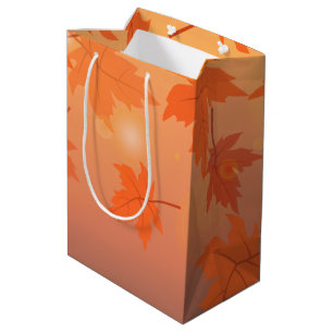 Herbstgestaltung mit Ahorn-Blätter und Bukett-Effe Mittlere Geschenktüte