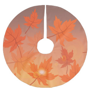 Herbstgestaltung mit Ahorn-Blätter und Bukett-Effe Polyester Weihnachtsbaumdecke