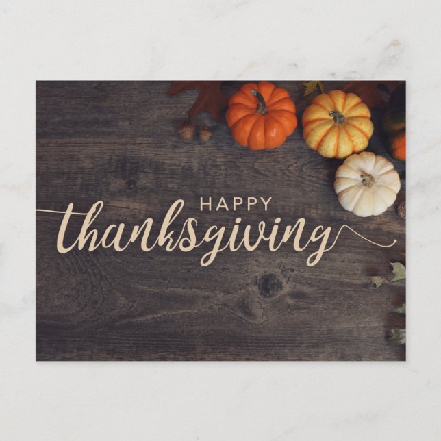 Herbstglücklich Thanksgiving Rustikale Blätter Gou Postkarte (Vorderseite)