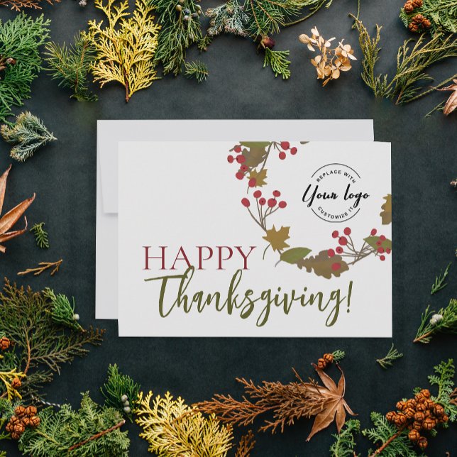 Herbstglückwünschen Thanksgiving Custom Logo Fall  Karte (Happy thanksgiving flat logo business greeting card.)