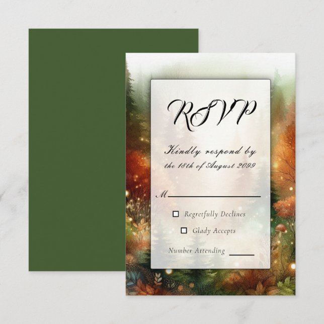 Herbstglühen bei der verzauberten Waldhochzeit RSVP Karte (Vorne/Hinten)
