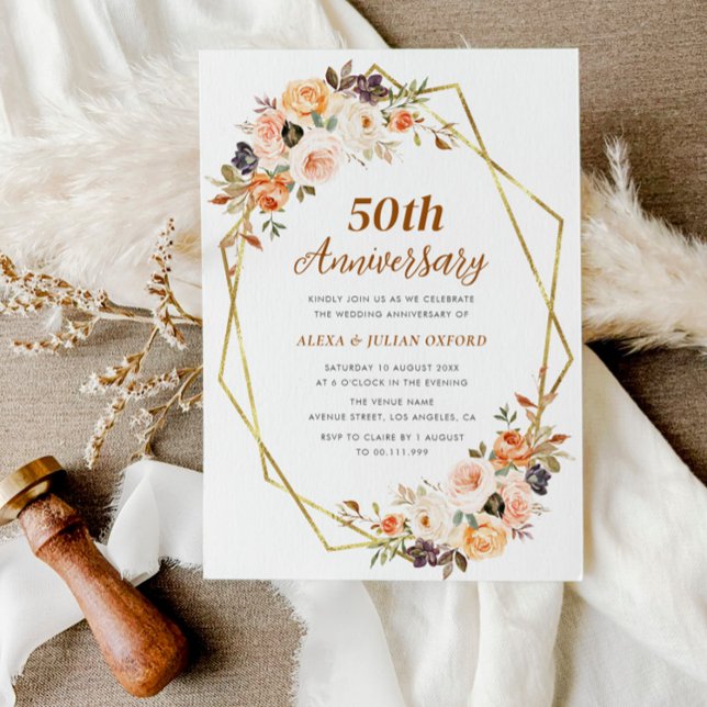 Herbstgold Blütenblüte 50. Hochzeitstag Einladung (Von Creator hochgeladen)