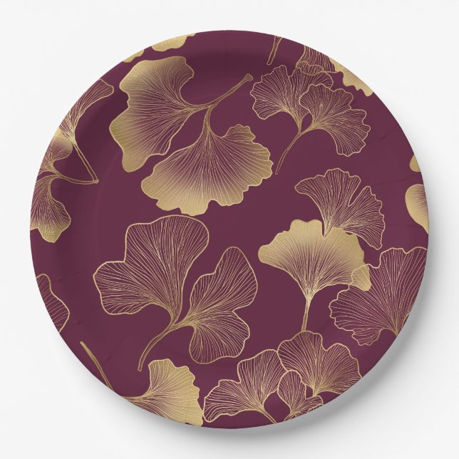 Herbstgold-Ginkgoblatt-Muster Pappteller (Vorderseite)
